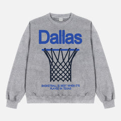 Heavyweight Dallas Mavericks streetwear sweatshirt in grey and navy from men and women, oversized vintage bball crewneck