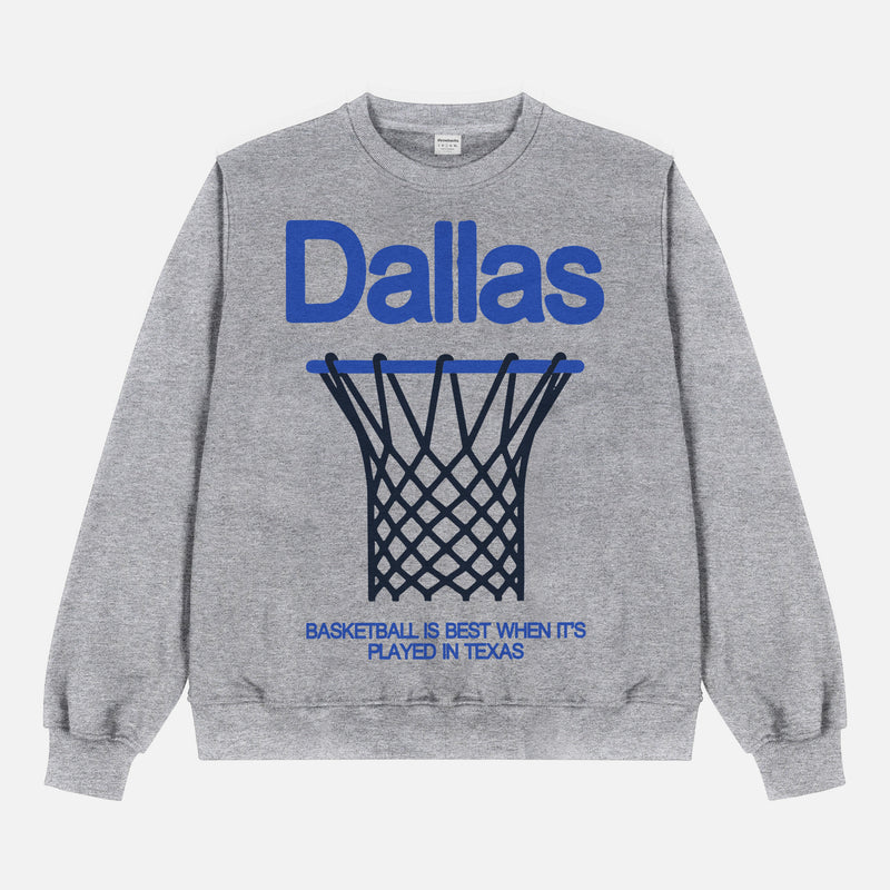 Heavyweight Dallas Mavericks streetwear sweatshirt in grey and navy from men and women, oversized vintage bball crewneck
