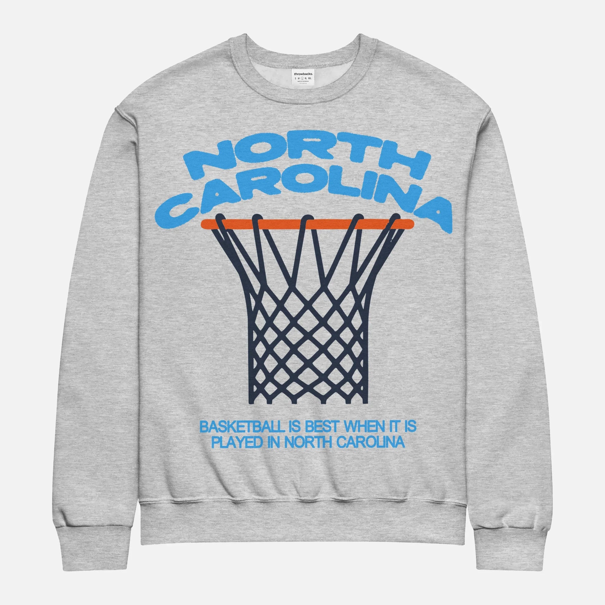 Grey and Carolina Blue UNC basketball sweatshirt, vintage North Carolina streetwear bball crewneck for men and women