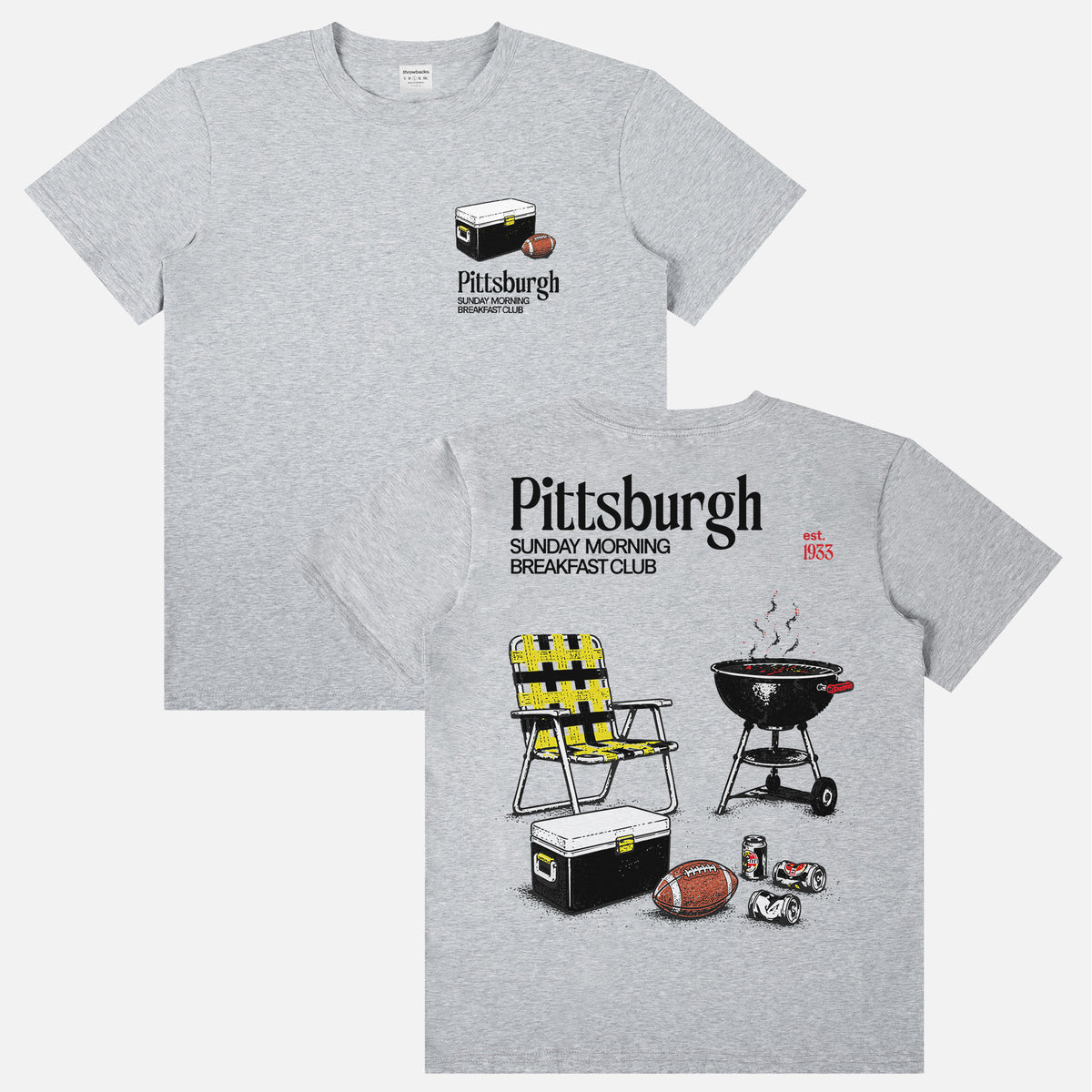 Funny vintage  grey Pittsburgh Steelers NFL football tailgate t-shirt with retro beer and bbq pit