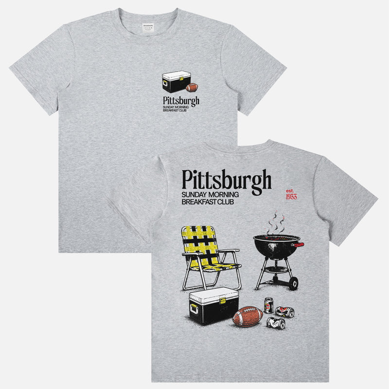 Funny vintage  grey Pittsburgh Steelers NFL football tailgate t-shirt with retro beer and bbq pit