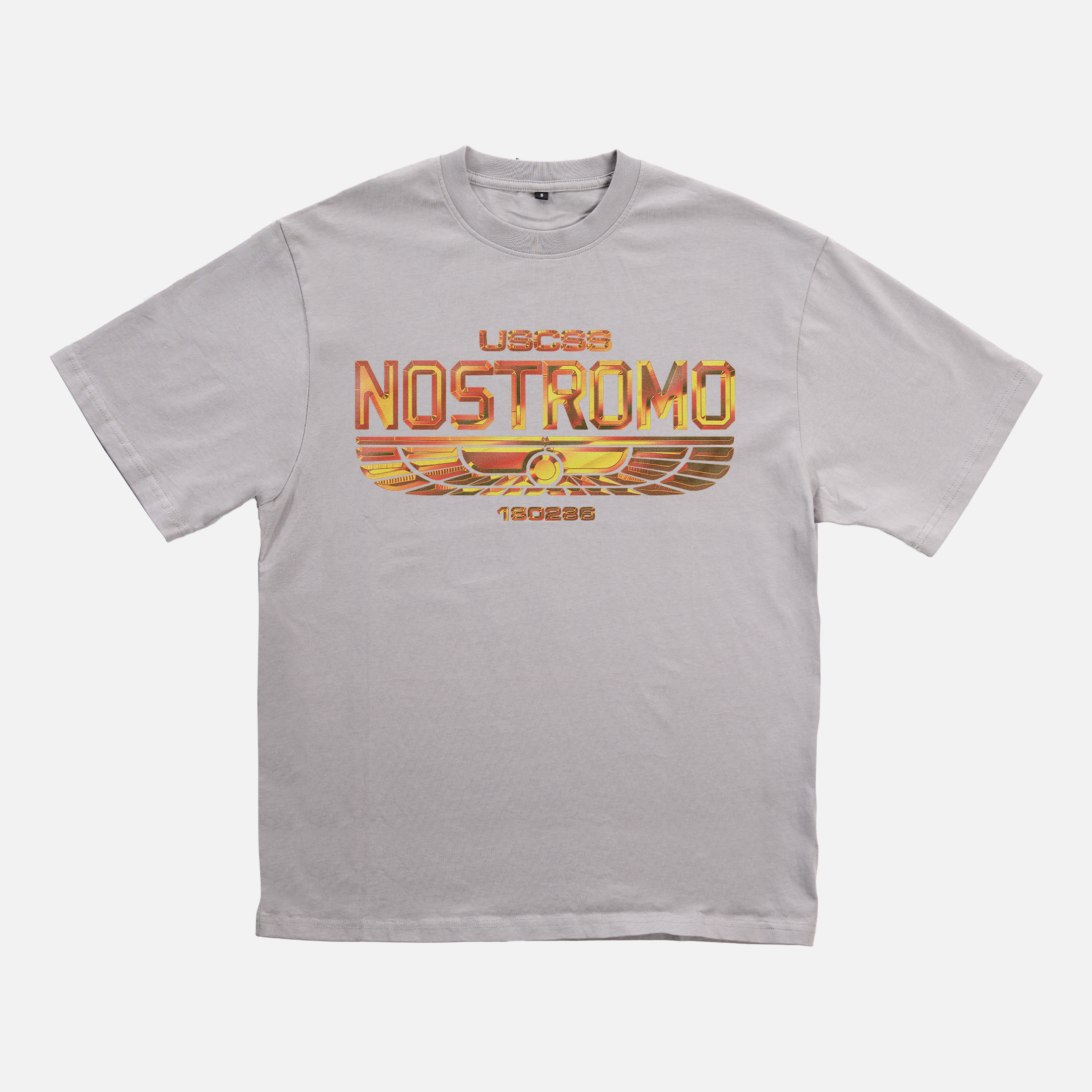 Chrome Orange Yellow USCSS Nostromo Badge Logo t-shirt, weyland yutani alien movie graphic tee streetwear