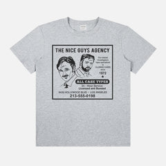 Funny grey The Nice Guys Movie T-Shirt with Retro Newspaper Ad on a Unisex Graphic Tee