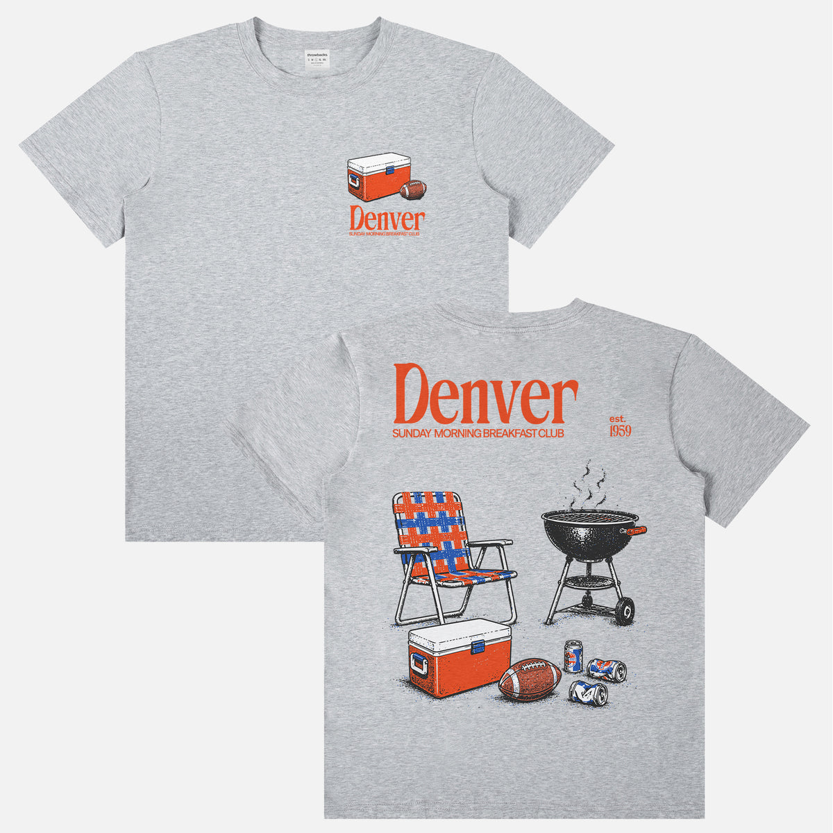Funny vintage Denver Broncos NFL football fan tailgate t-shirt with retro beer and bbq pit