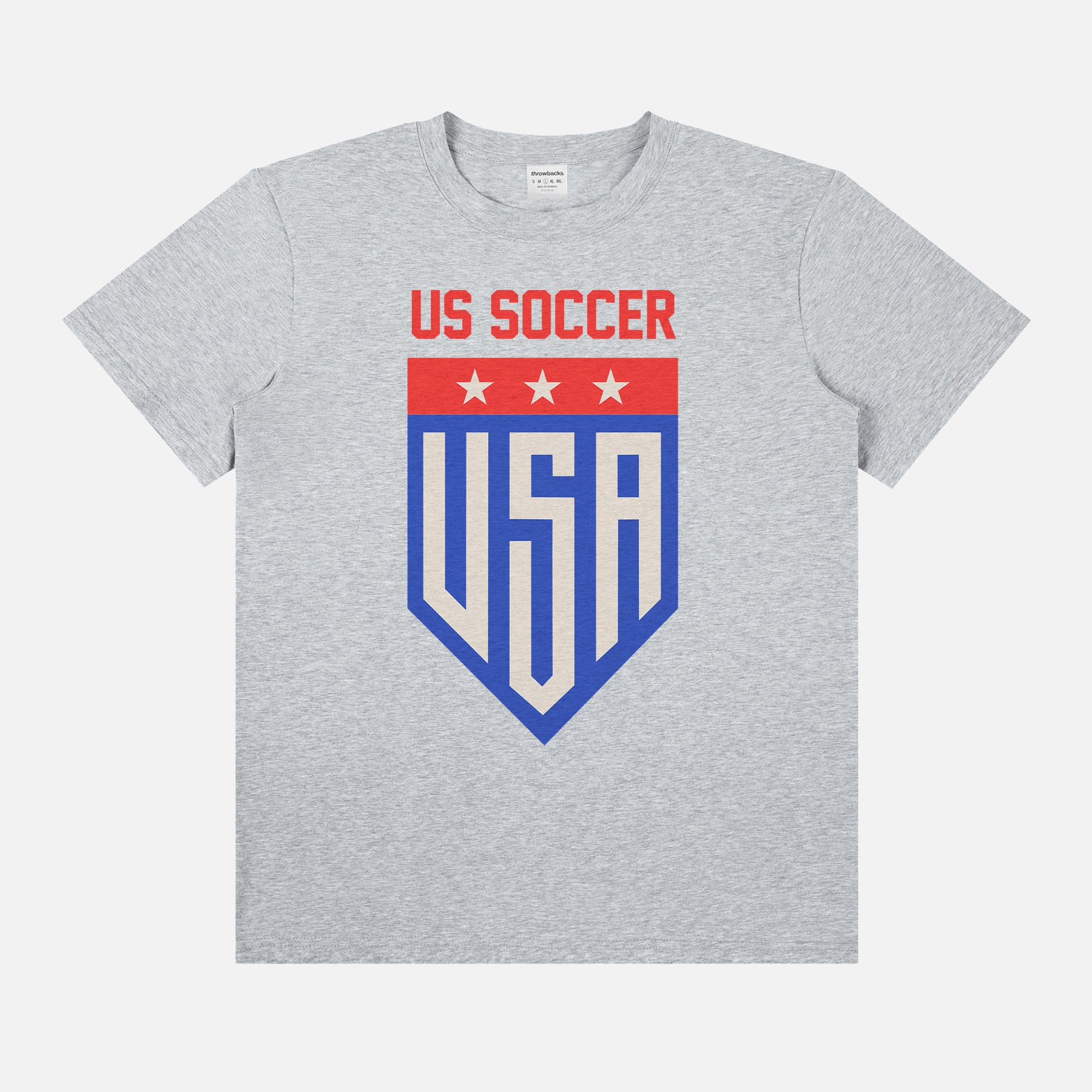  USMNT USWNT soccer team graphic t-shirt for world cup fans with cool modern retro USA soccer team badge logo on a unisex grey cotton tee