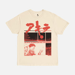 Akira Manga Anime washed beige off white graphic tee shirt with red streetwear graphic for men and women
