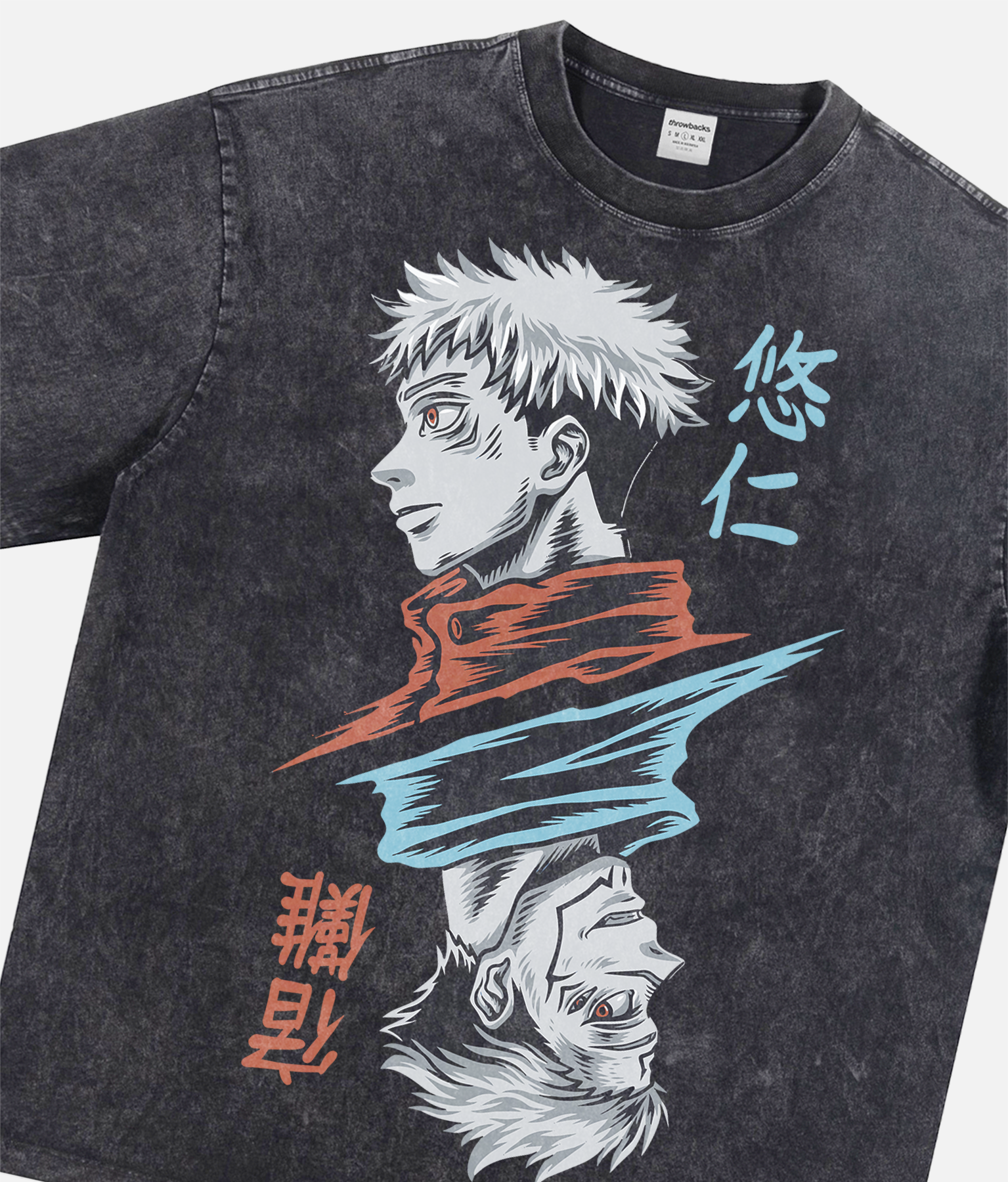Jujutsu Kaisen Yuji Itadori heavyweight distressed anime black graphic tee, grunge JJK manga t-shirt