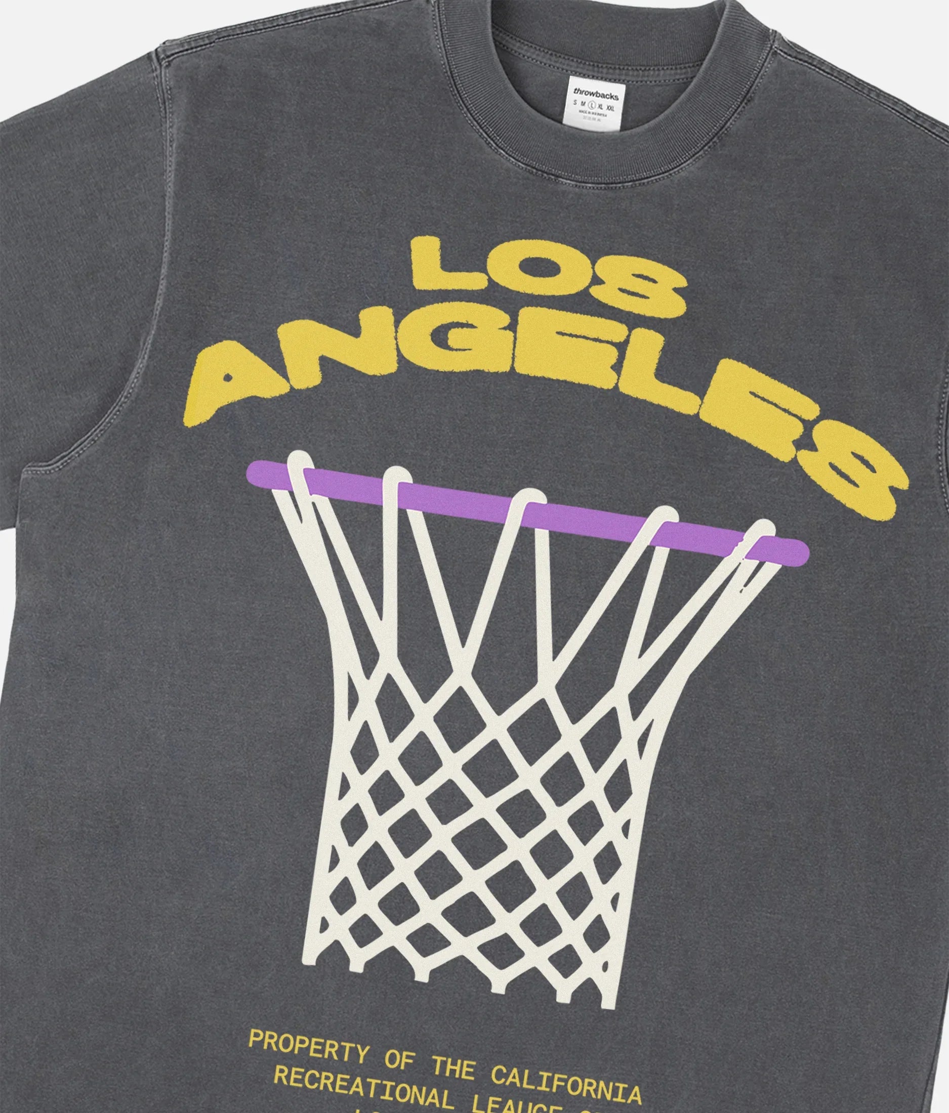 Faded Washed Black Los Angeles Lakers streetwear graphic tee on heavyweight unisex LA basketball t-shirt