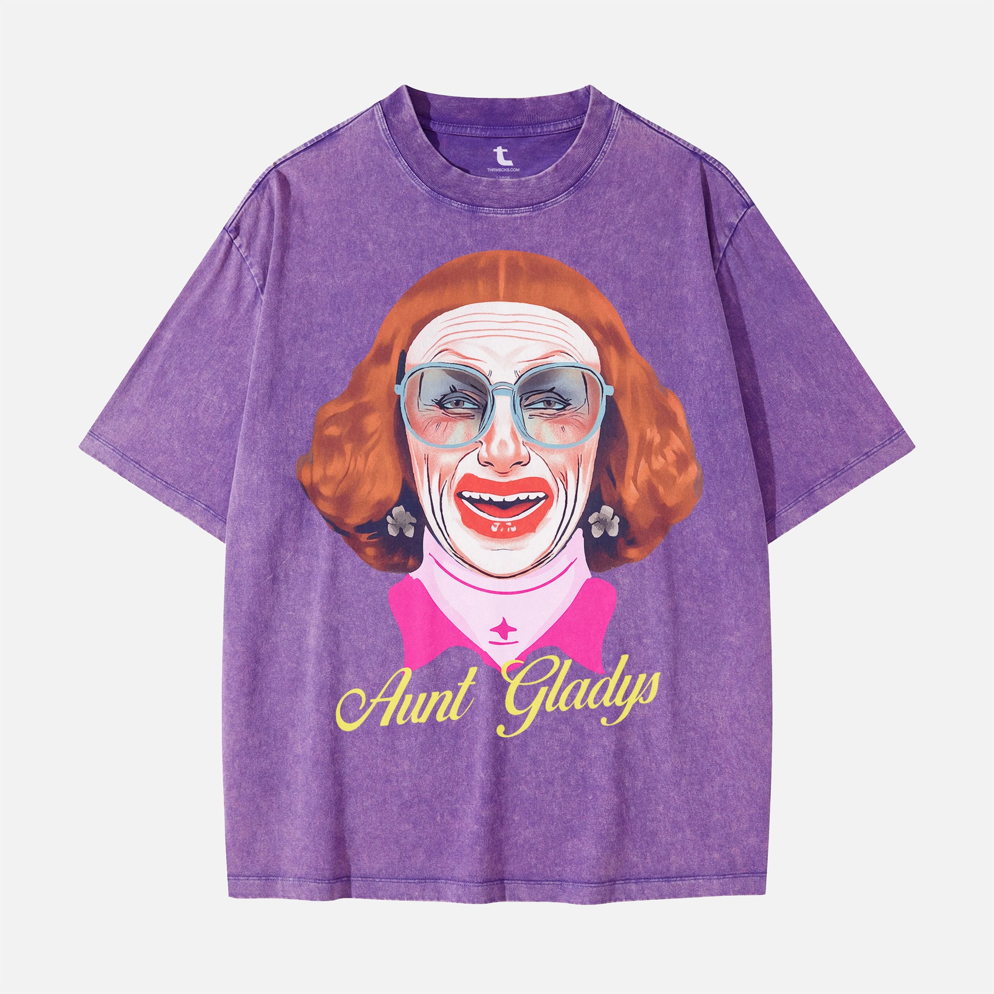 Weapons movie t-shirt apparel, grunge, aunt gladys portrait streetwear oversized distressed pruple graphic tee