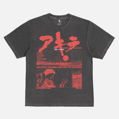Akira Manga Anime washed black graphic tee shirt with red streetwear graphic for men and women