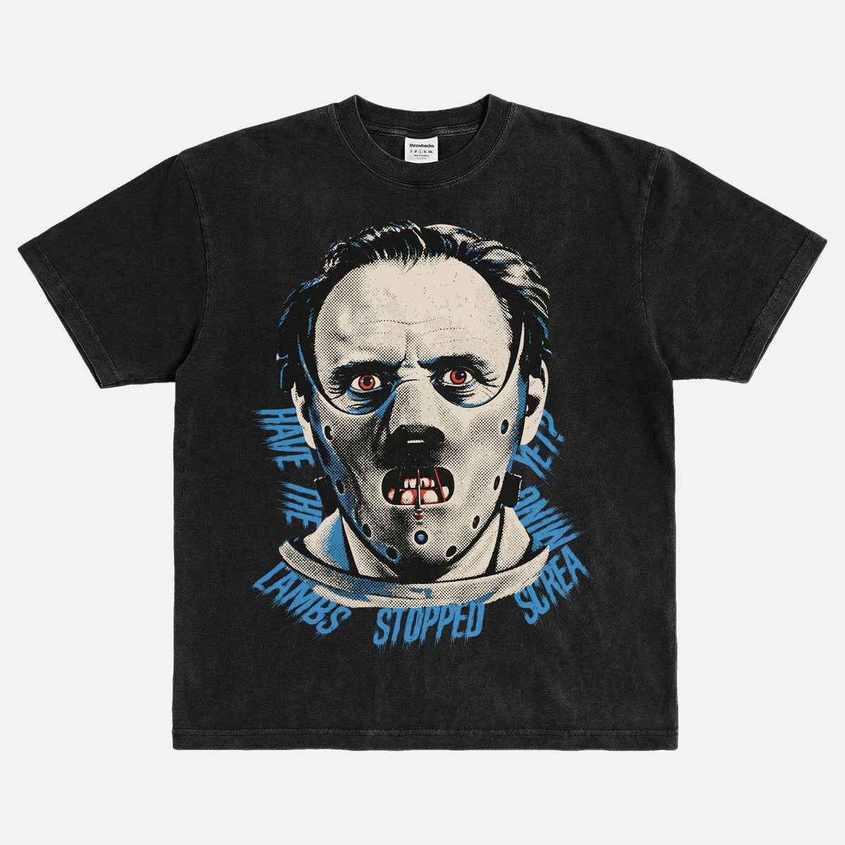The Silence of the Lambs movie t-shirt with bootleg streetwear graphic of hannibal lecter in his mask on faded distressed black graphic tee