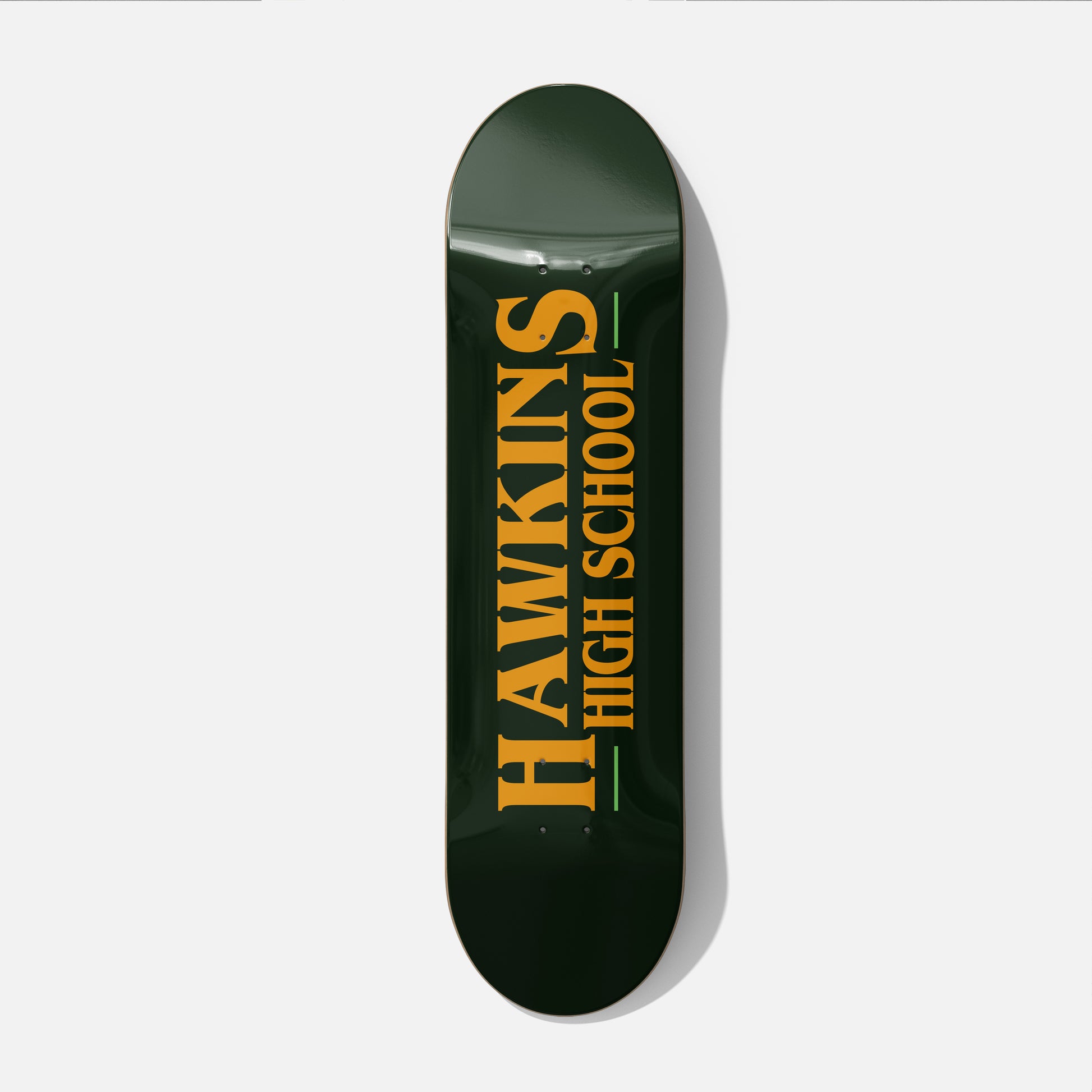 Stranger Things Skateboard with custom Hawkins High School logo, Stranger Things Skate deck wall art memorabilia