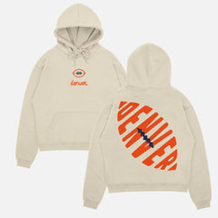 Beige off white Denver Broncos football hoodie streetwear with orange and navy front and back print