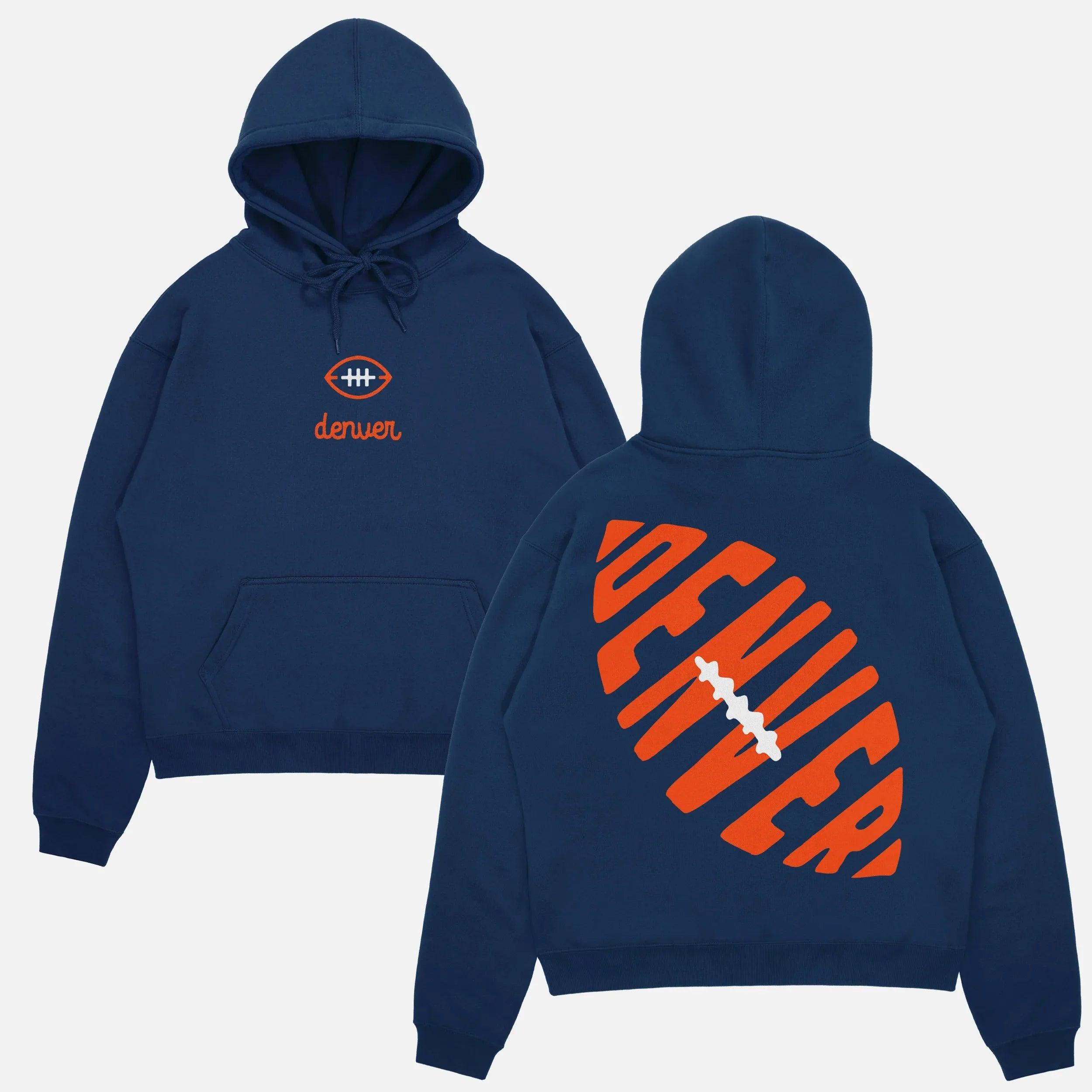 Heavyweight navy Denver Broncos hoodie, vintage football streetwear for Denver fans