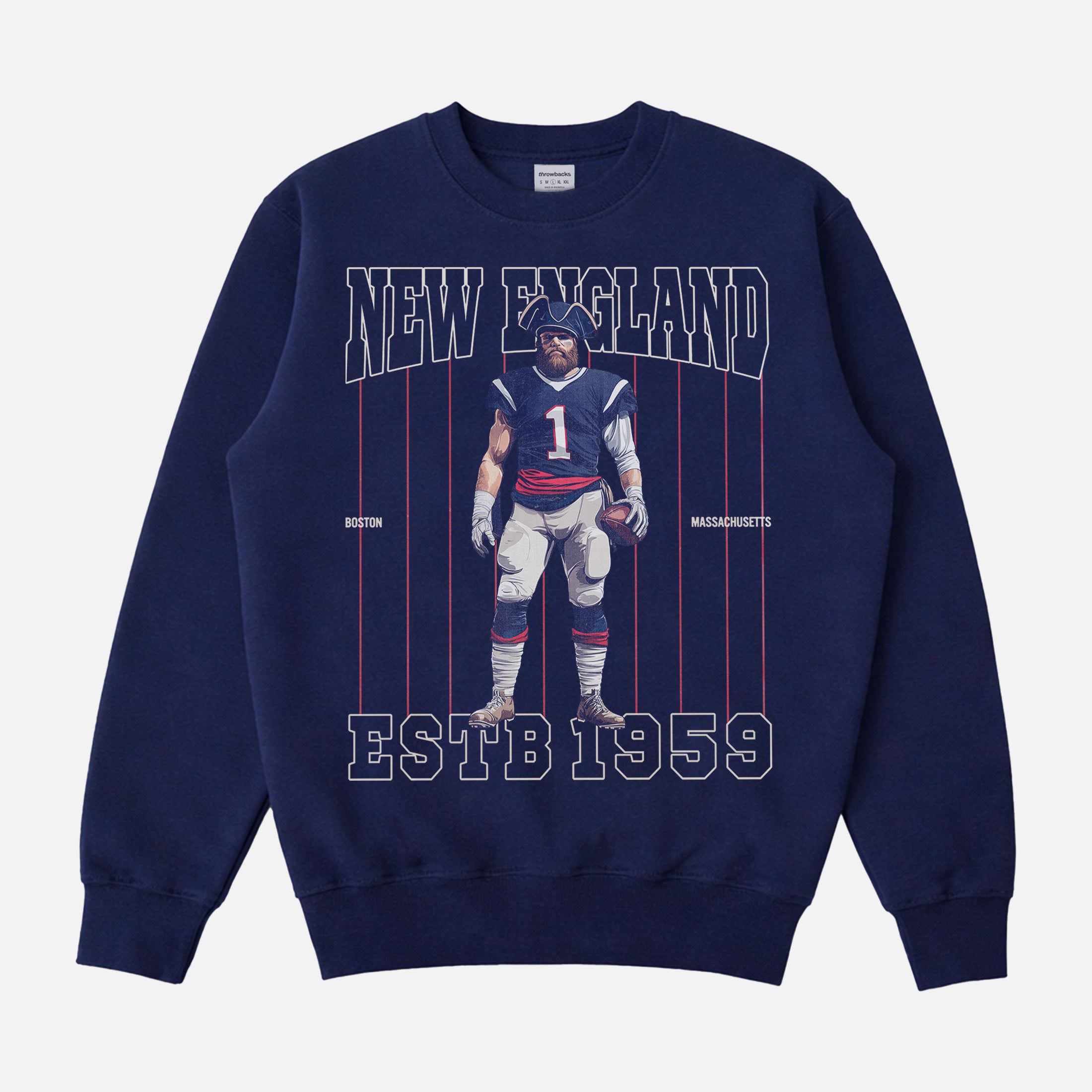New England Patriots football mascot heavyweight sweatshirt, retro navy crewneck for Boston sports fans