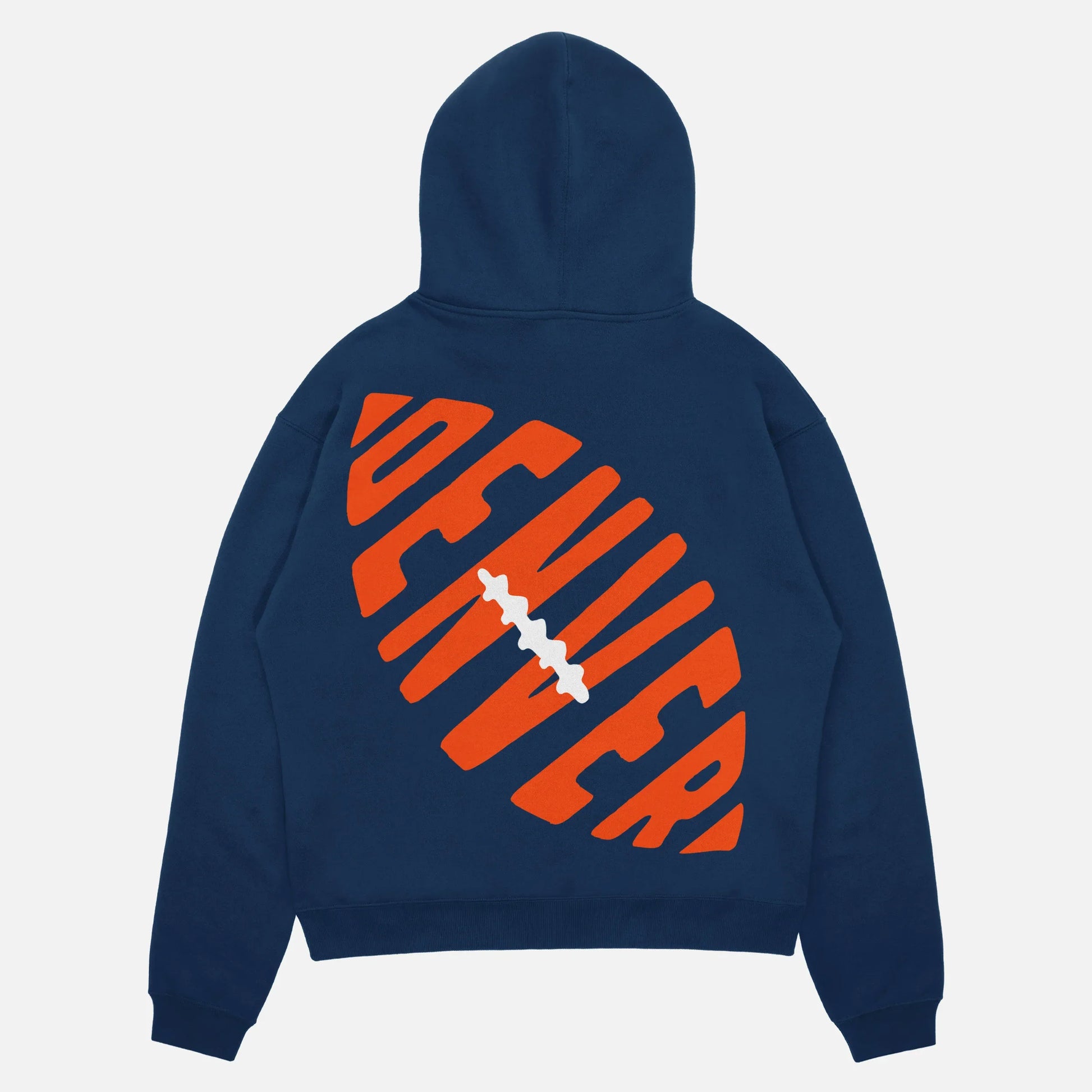 Navy Denver Broncos football hoodie streetwear with orange and white front and back print