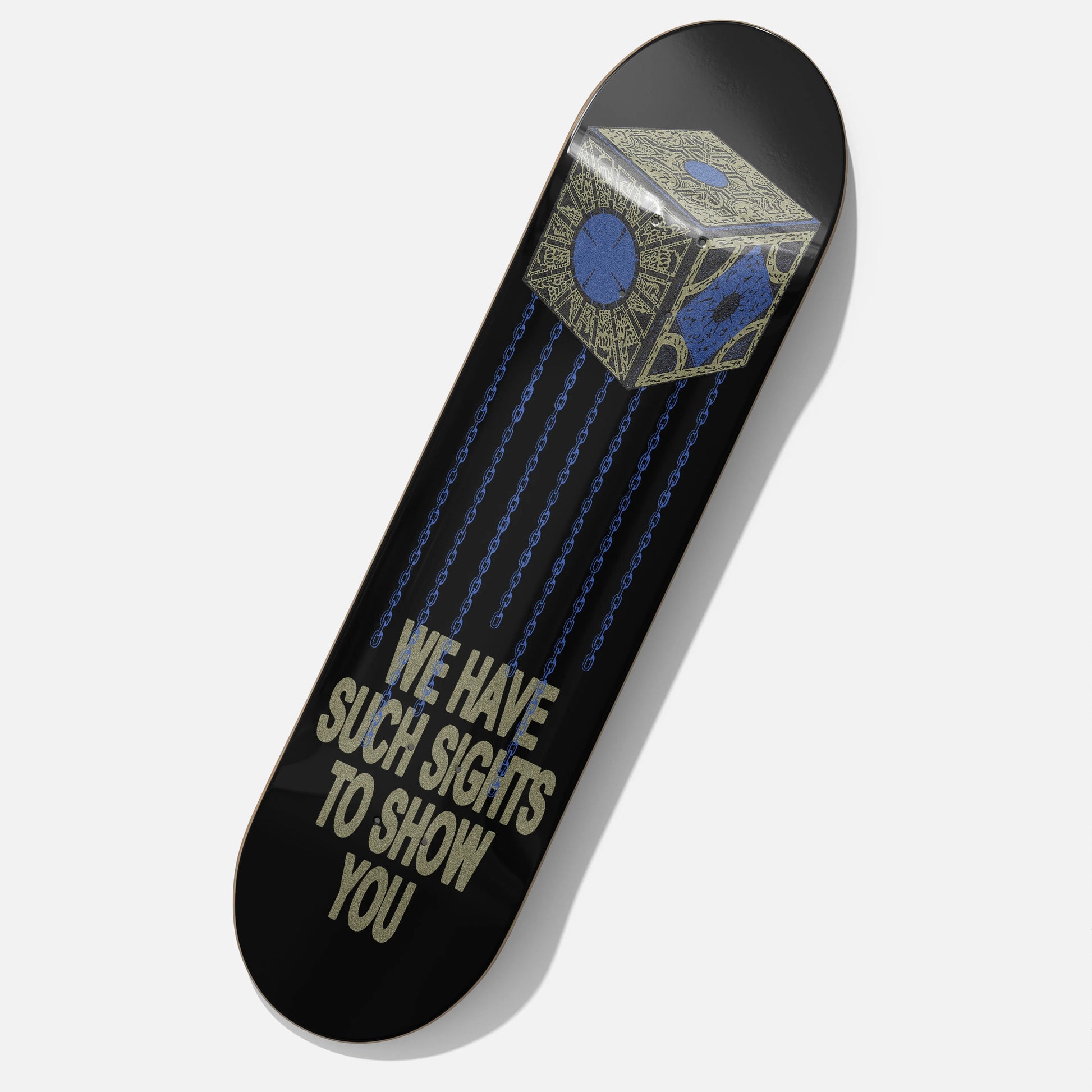 Hellraiser Movie skateboard, retro 80s horror movie pinhead lament configuration skate deck wall art memorabilia