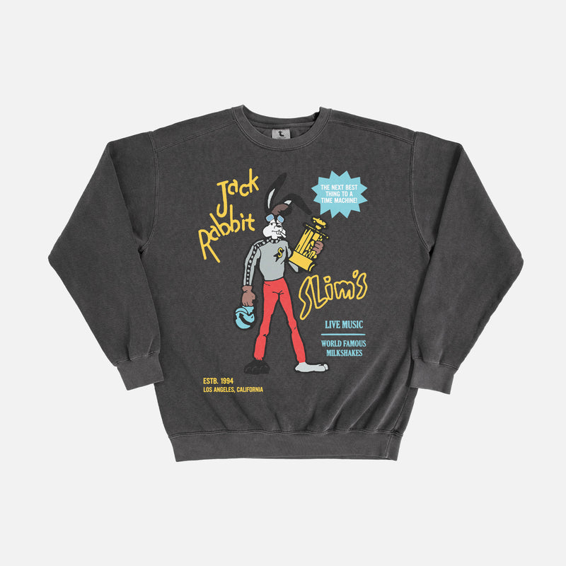 Retro pulp fiction movie sweatshirt, faded distressed black jack rabbit slims 90s Tarantino movie crewneck for men and women at Throwbacks