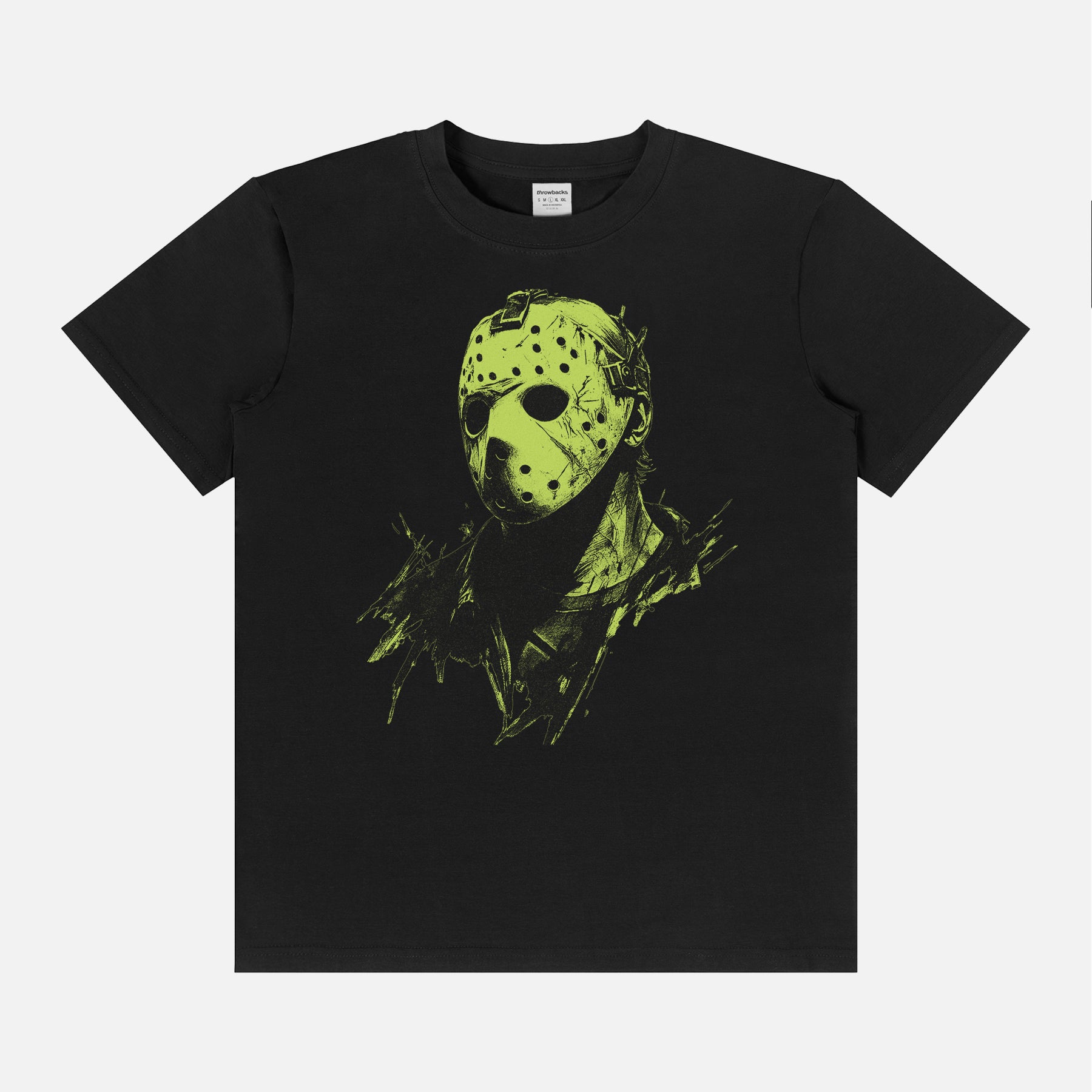 Black Friday the 13th Jason Voorhees art t-shirt with retro neon graphic 