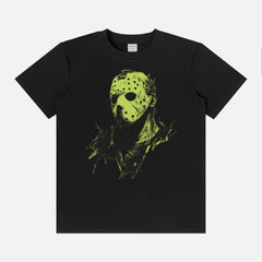 Black Friday the 13th Jason Voorhees art t-shirt with retro neon graphic 