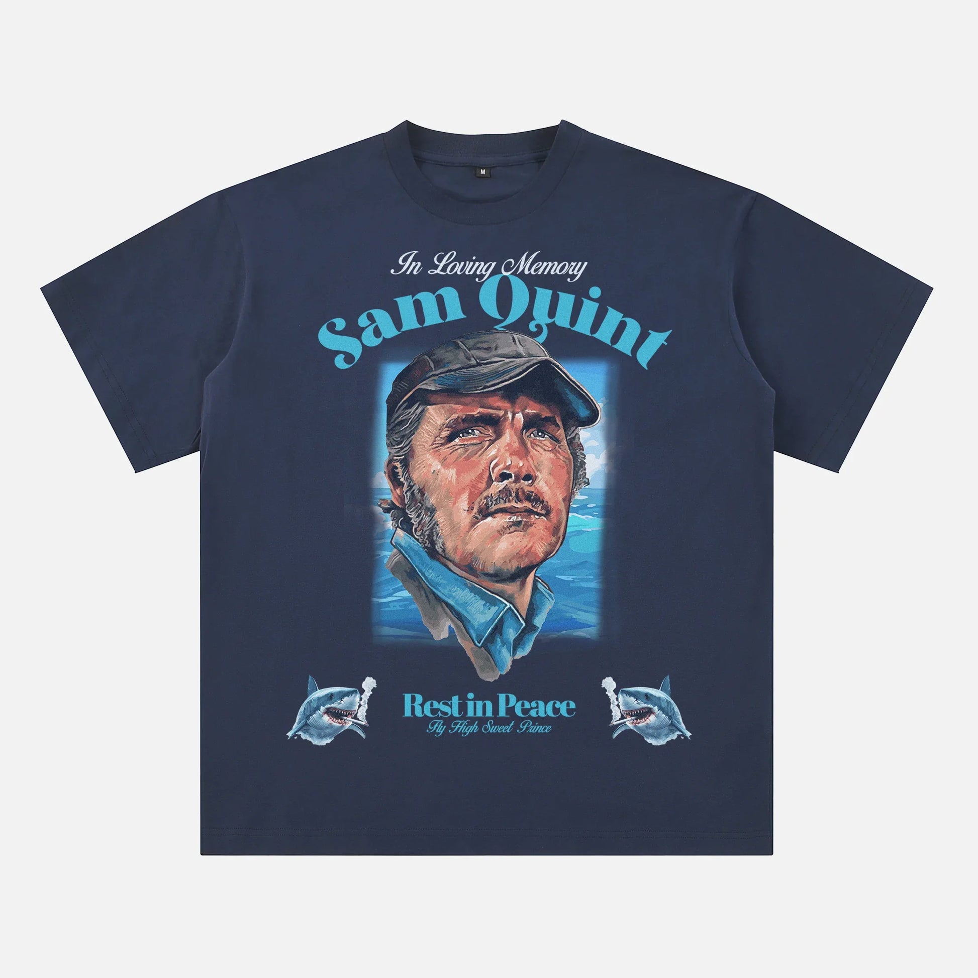 Navy Jaws movie graphic tee, funny sam quint t-shirt memorabilia for sale at Throwbacks