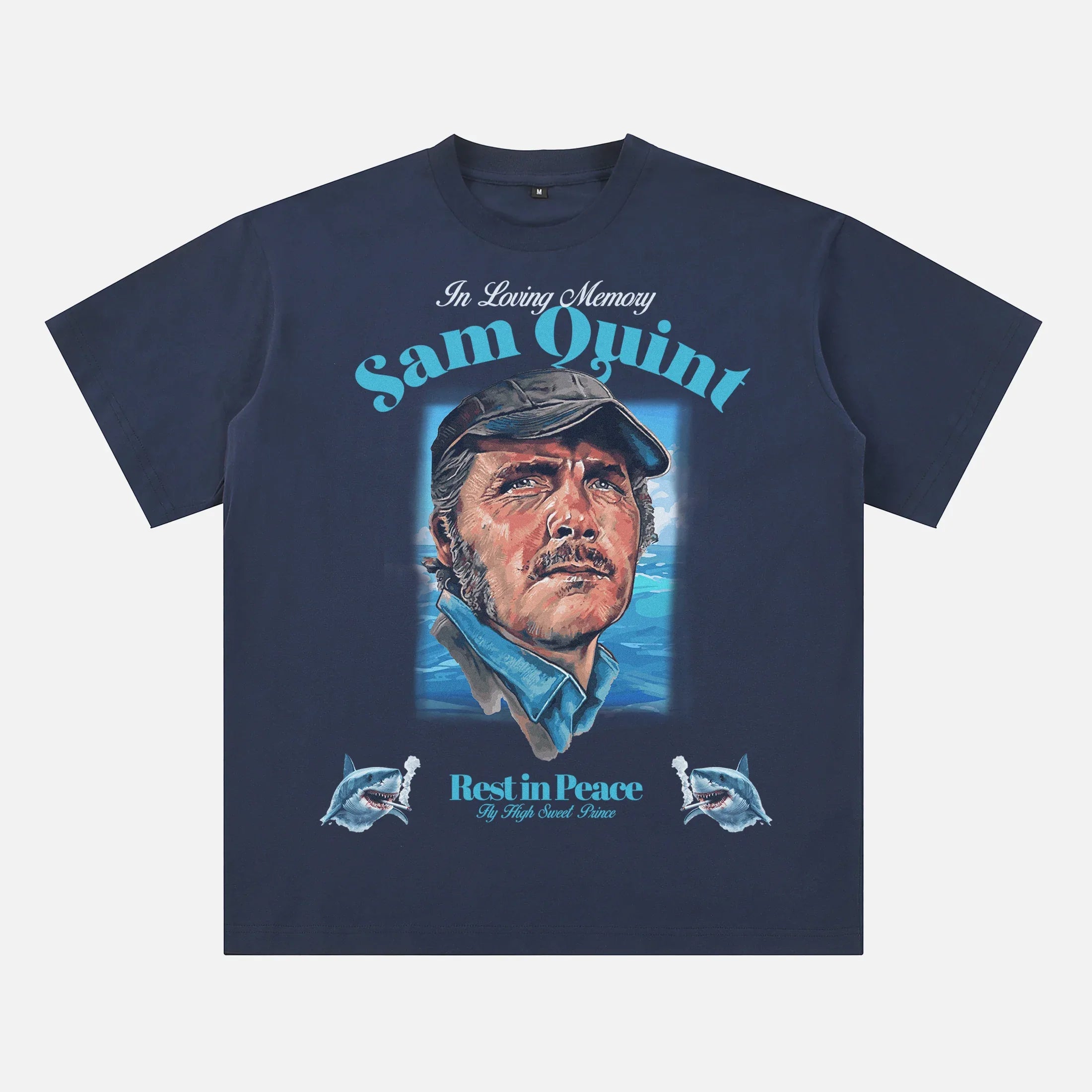 Navy Jaws movie graphic tee, funny sam quint t-shirt memorabilia for sale at Throwbacks