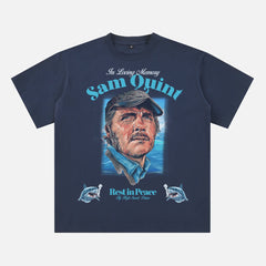 Navy Jaws movie graphic tee, funny sam quint t-shirt memorabilia for sale at Throwbacks