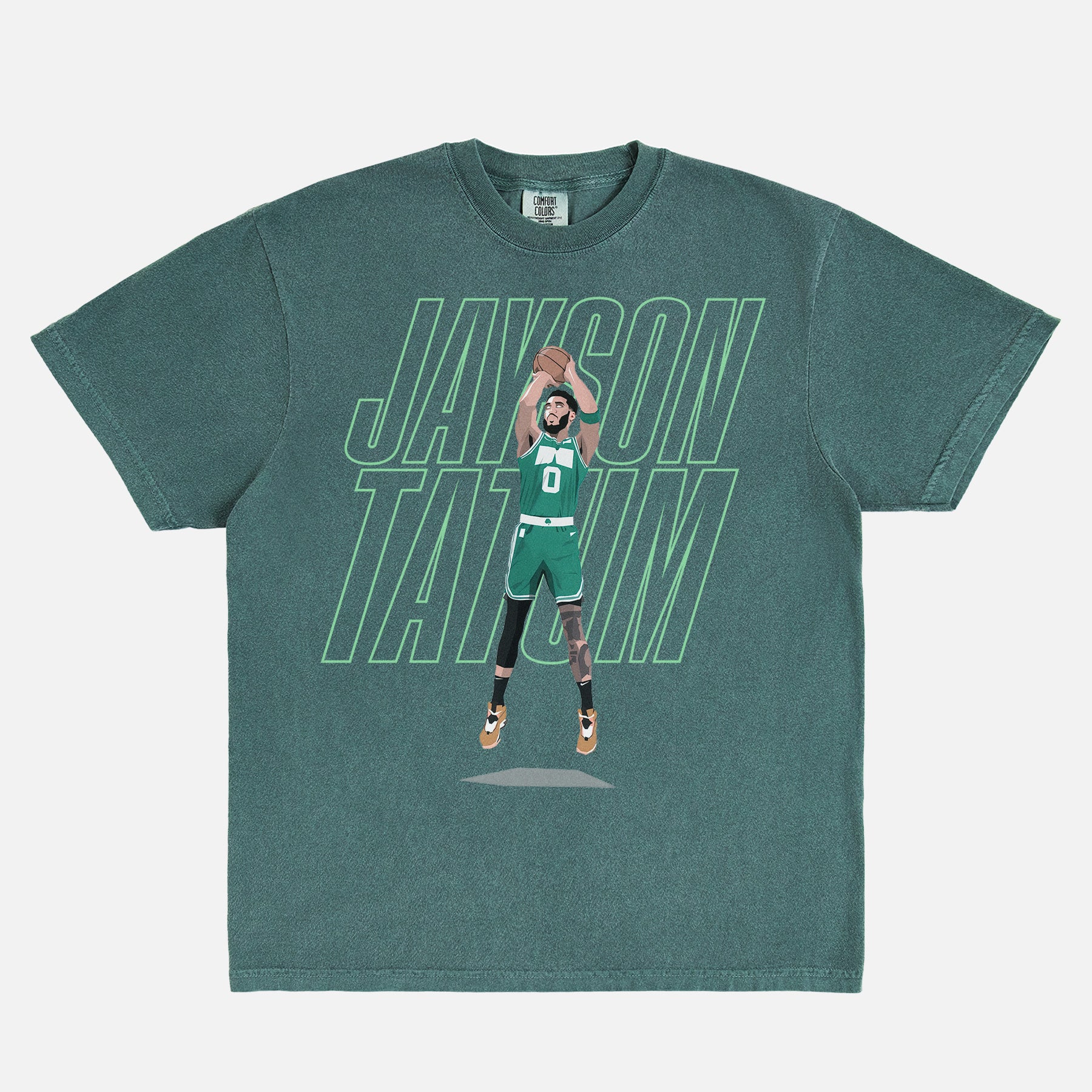 Washed green Comfort Colors Jayson Tatum Jump Shot illustration boston celtics graphic T-Shirt