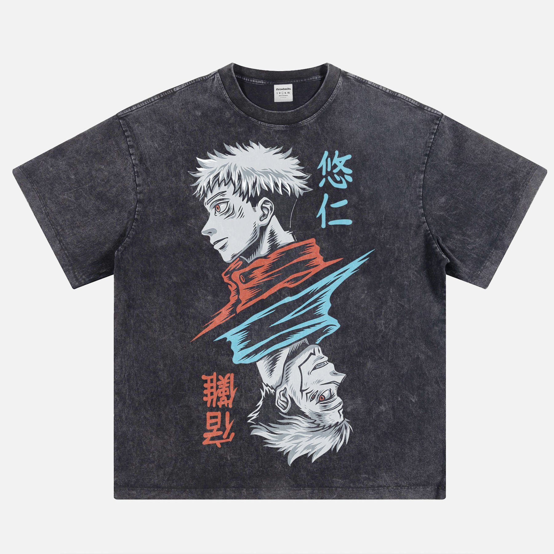 Jujutsu Kaisen Yuji Itadori heavyweight distressed anime black graphic tee, grunge JJK manga t-shirt