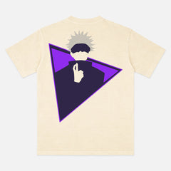 Jujutsu Kaisen satoru fingers crossed t-shirt with front and back print, JJK anime manga graphic tee for men and women