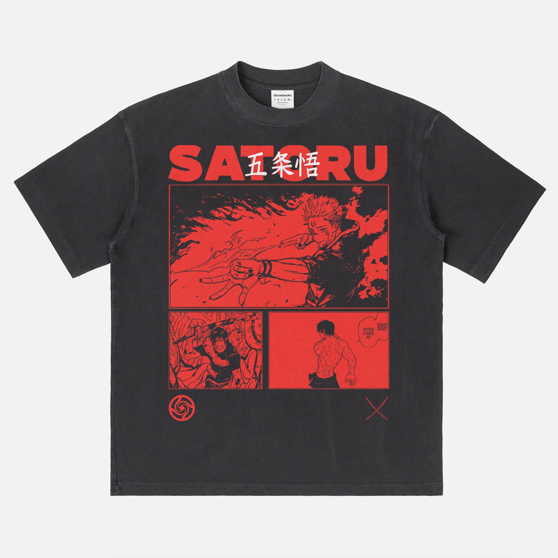 Satoru Gojou Jujutsu Kaisen washed black oversized graphic t-shirt for manga and anime streetwear apparel fans