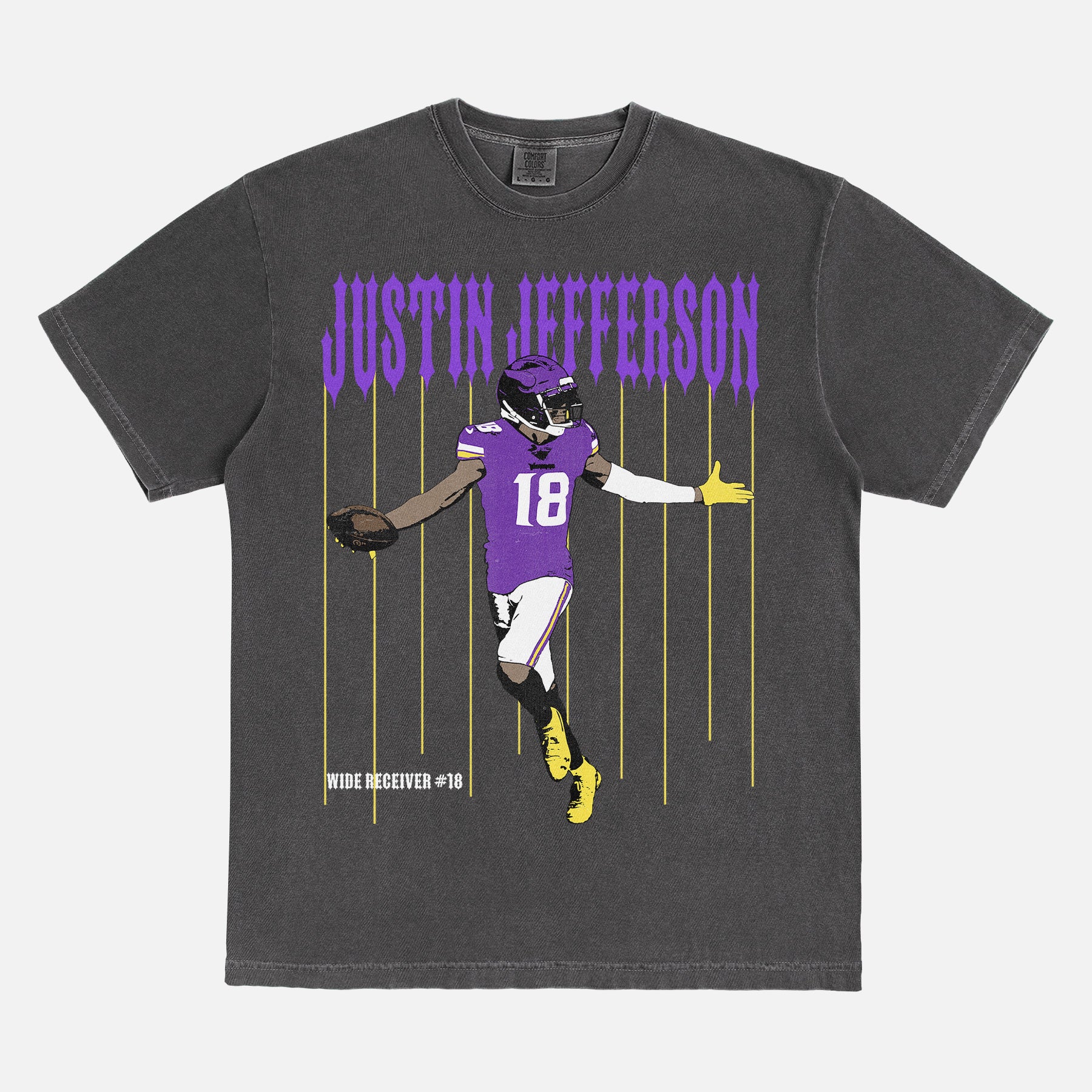 Faded black Justin Jefferson Bootleg Minnesota Vikings Comfort Colors Graphic Tee Shirt