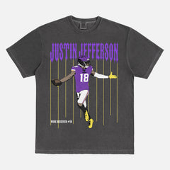 Faded black Justin Jefferson Bootleg Minnesota Vikings Comfort Colors Graphic Tee Shirt