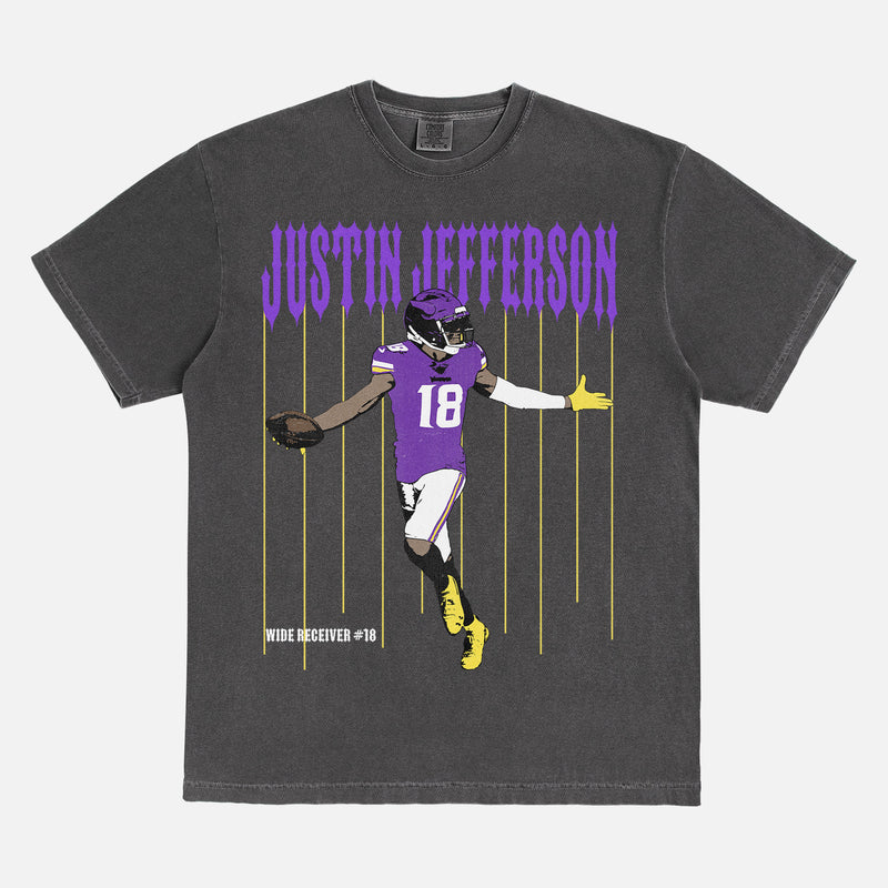 Faded black Justin Jefferson Bootleg Minnesota Vikings Comfort Colors Graphic Tee Shirt
