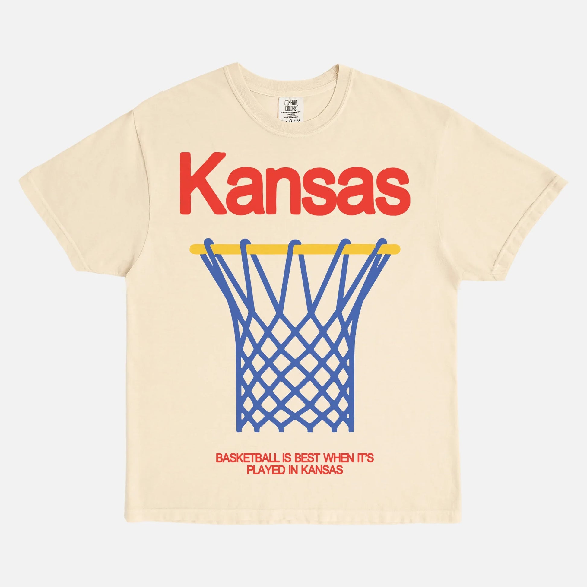 Ivory off-white Kansas Jayhawks college basketball streetwear-style comfort colors graphic t-shirt
