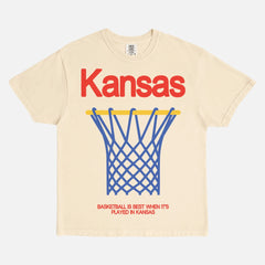 Ivory off-white Kansas Jayhawks college basketball streetwear-style comfort colors graphic t-shirt