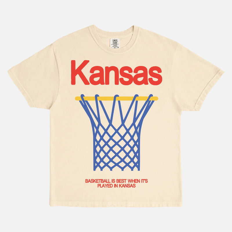 Ivory off-white Kansas Jayhawks college basketball streetwear-style comfort colors graphic t-shirt