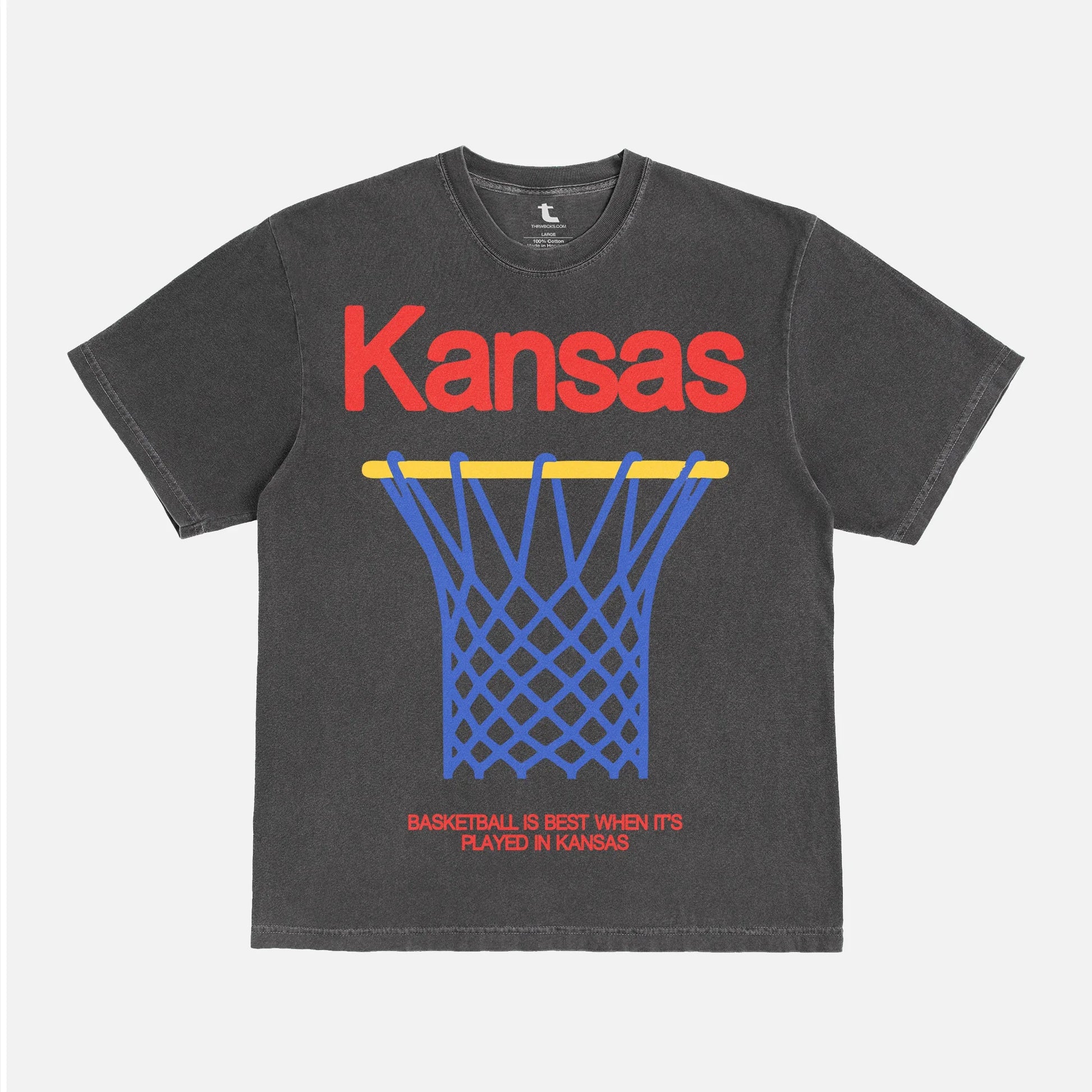 Faded black Kansas Jayhawks college basketball streetwear-style comfort colors graphic t-shirt