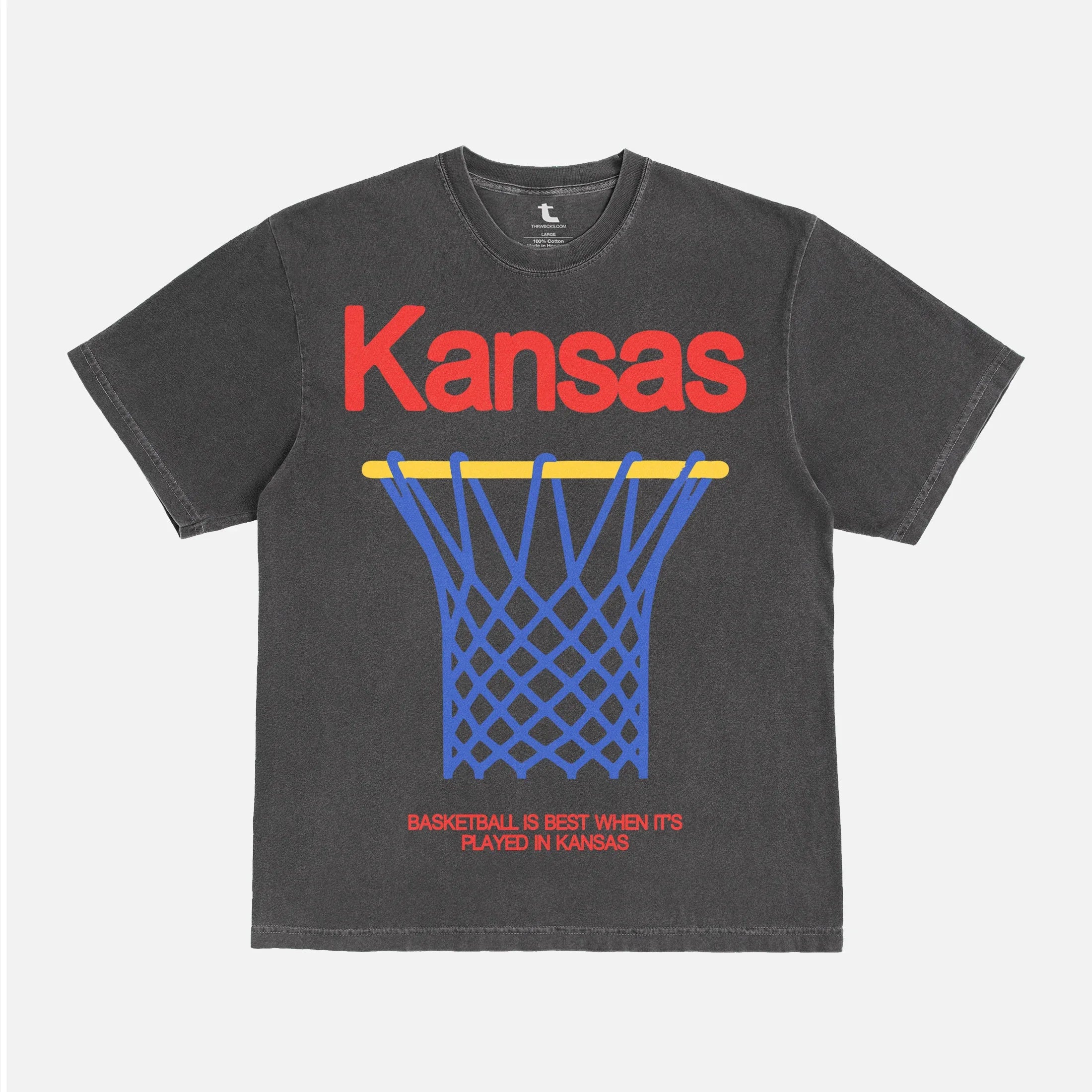 Faded black Kansas Jayhawks college basketball streetwear-style comfort colors graphic t-shirt
