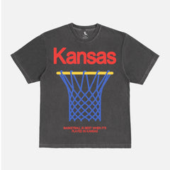 Faded black Kansas Jayhawks college basketball streetwear-style comfort colors graphic t-shirt