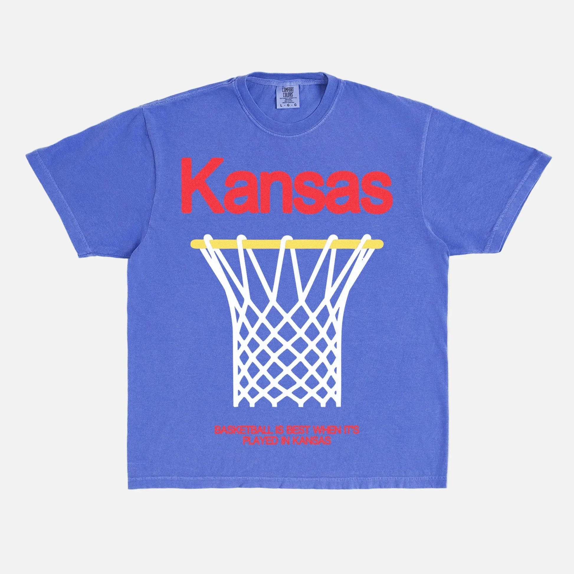 Faded royal blue Kansas Jayhawks college basketball streetwear-style comfort colors graphic t-shirt