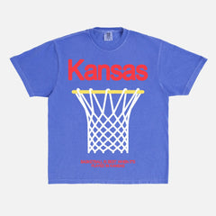 Faded royal blue Kansas Jayhawks college basketball streetwear-style comfort colors graphic t-shirt