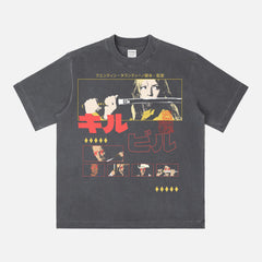 Distressed Black Kill Bill movie graphic tee, Quentin Tarantino Hatori Hanzo sword streetwear t-shirt for sale