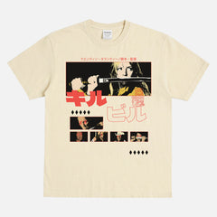 Off White yellow and red Kill Bill movie graphic tee, Quentin Tarantino japanese movie poster streetwear t-shirt for sale