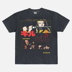 Black yellow and red Kill Bill movie graphic tee, Quentin Tarantino japanese movie poster streetwear t-shirt for sale