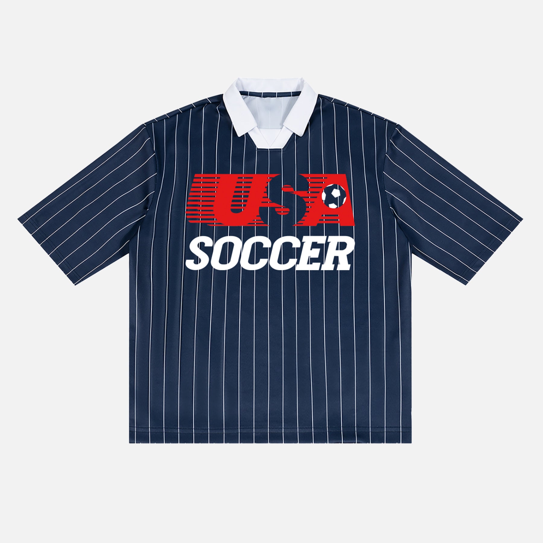 Vintage US Soccer World Cup Jersey loose fit united states soccer team kit navy with white pinstripes and a retro collar