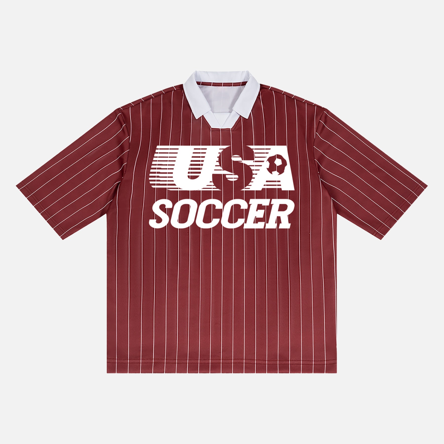 Vintage US Soccer World Cup Jersey loose fit united states soccer team kit red with white pinstripes and a retro collar