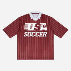 Vintage US Soccer World Cup Jersey loose fit united states soccer team kit red with white pinstripes and a retro collar