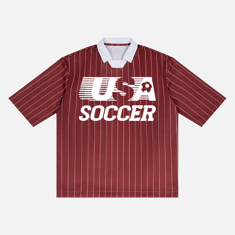 Vintage US Soccer World Cup Jersey loose fit united states soccer team kit red with white pinstripes and a retro collar
