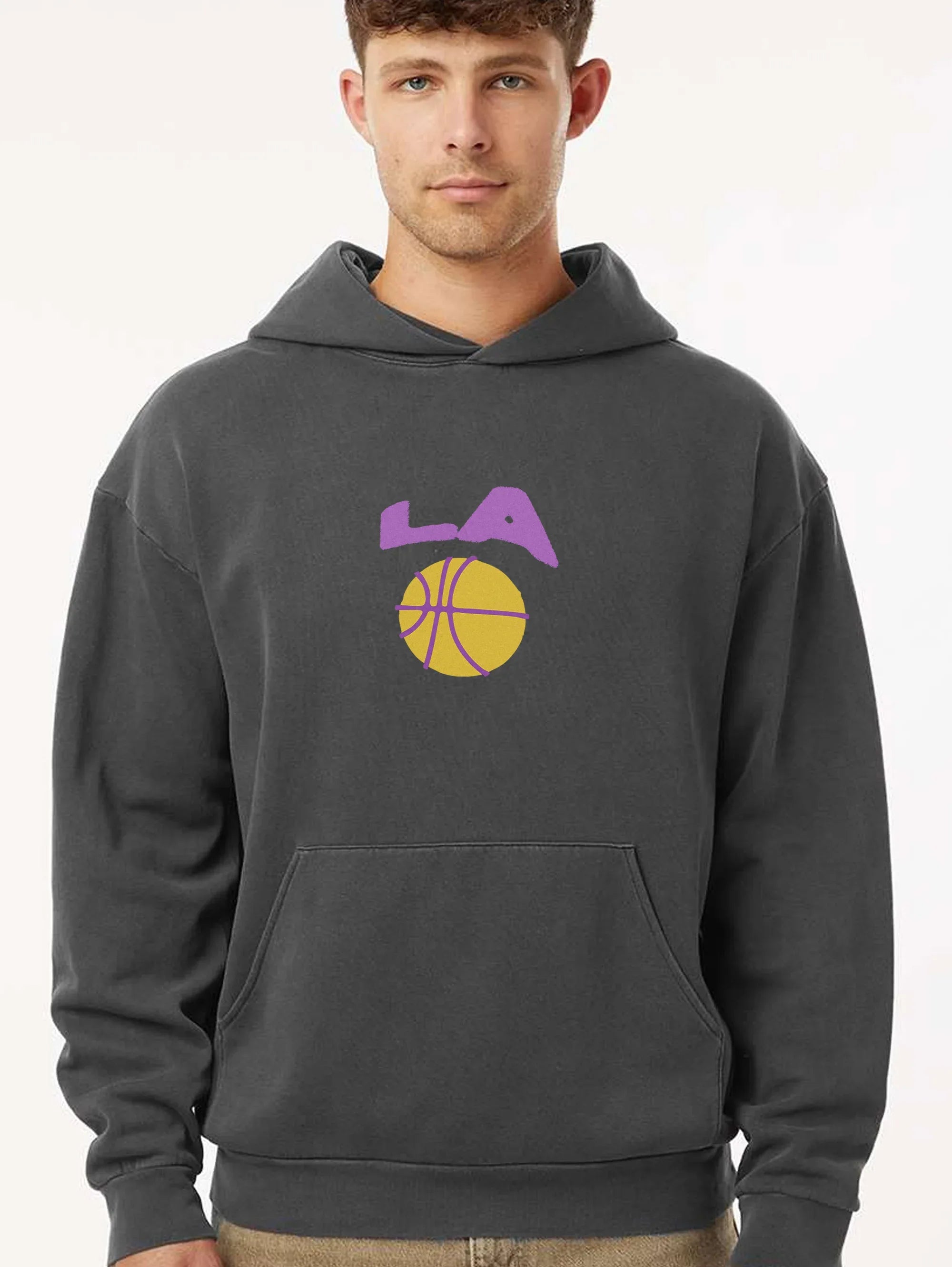 LA Lakers streetwear hoodie, distressed black medium heavy weight Los Angeles basketball hoodie sweatshirt